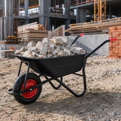 MAXCRAFT Brouette de Chantier 250 kg 100 L Chariot Transport Jardin Pneus Avec Chambre à Air Poignée en Caoutchouc Dur Noir/Rouge Black Edition MAXCRAFT Brouette de Chantier 250 kg 100 L Chariot Transport Jardin Pneus Avec Chambre à Air Poignée en Caoutchouc Dur Noir/Rouge Black Edition