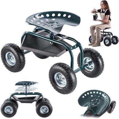 KADAX Siège roulant de jardin pour le jardinage Chariot avec étagère pratique Siège mobile Tabouret sur roulettes (vert noir) KADAX Siège roulant de jardin pour le jardinage Chariot avec étagère pratique Siège mobile Tabouret sur roulettes (vert noir)