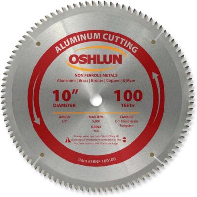 Oshlun SBNF-100100 Lame de scie TCG 100 dents 25,4 cm avec arbre de 1,5 cm pour aluminium et métaux non ferreux Oshlun SBNF-100100 Lame de scie TCG 100 dents 25,4 cm avec arbre de 1,5 cm pour aluminium et métaux non ferreux