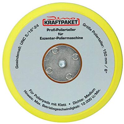 Dino KRAFTPAKET 640223 Plaque de support 5/16-24 avec plaque de polissage Velcro pour polisseuse excentrique 600W-8 mm, course 650W-9 mm, jaune Dino KRAFTPAKET 640223 Plaque de support 5/16-24 avec plaque de polissage Velcro pour polisseuse excentrique 600W-8 mm, course 650W-9 mm, jaune