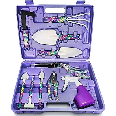 KAHEIGN Lot de 10 outils de jardinage avec boîte, poignée ergonomique antidérapante, robuste en acier inoxydable, ciseaux de jardin, râteau, pulvérisateur, cadeau de jardin pour homme et femme KAHEIGN Lot de 10 outils de jardinage avec boîte, poignée ergonomique antidérapante, robuste en acier inoxydable, ciseaux de jardin, râteau, pulvérisateur, cadeau de jardin pour homme et femme