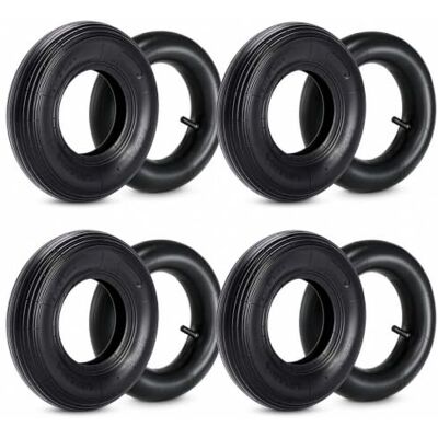 WilTec Lot de 4x Pneus & 4x Chambres à air 4.00-8 pour Roues de brouette – avec Valve droite TR13 – capacité de charge max. 160 kg – Chariot Jardinage Jardin Gazon WilTec Lot de 4x Pneus & 4x Chambres à air 4.00-8 pour Roues de brouette – avec Valve droite TR13 – capacité de charge max. 160 kg – Chariot Jardinage Jardin Gazon