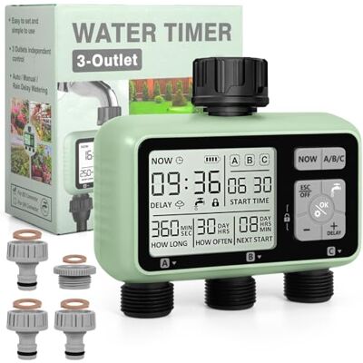 JUQG Minuterie D'arrosage Automatique/Manuelle, 3Voies Minuterie D'irrigation de Jardin, Connecter la Minuterie du Robinet avec Mode de Verrouillage Enfant/Retard de Pluie/Étanchéité IPX5/Écran LCD JUQG Minuterie D'arrosage Automatique/Manuelle, 3Voies Minuterie D'irrigation de Jardin, Connecter la Minuterie du Robinet avec Mode de Verrouillage Enfant/Retard de Pluie/Étanchéité IPX5/Écran LCD
