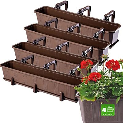 KADAX Lot de 4 jardinières de 80 cm Marron En plastique Pour fleurs et herbes Résistant Pour balcon KADAX Lot de 4 jardinières de 80 cm Marron En plastique Pour fleurs et herbes Résistant Pour balcon