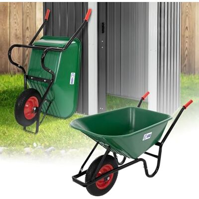 ECD Germany Brouette de Chantier 100L, Benne PP Vert, Capacité de Charge 150kg, Pneus Gonflables avec Jante en Métal, Brouette de Construction, Poignées Robustes, Chariot de Transport pour le Jardin ECD Germany Brouette de Chantier 100L, Benne PP Vert, Capacité de Charge 150kg, Pneus Gonflables avec Jante en Métal, Brouette de Construction, Poignées Robustes, Chariot de Transport pour le Jardin