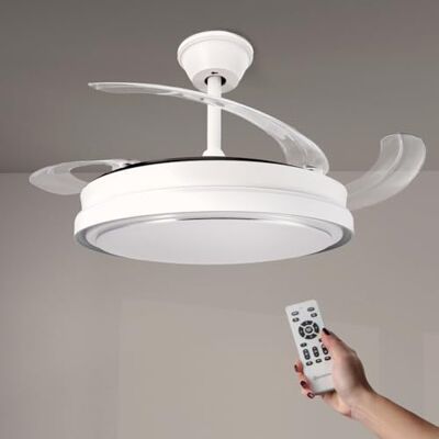 M mimotec Ventilateur de plafond White Hood 70 W avec lumière LED réglable CCT, moteur DC 30 W basse consommation + LED 40 W, 6 vitesses, silencieux, 4 pales amovibles, été/hiver, minuteur M mimotec Ventilateur de plafond White Hood 70 W avec lumière LED réglable CCT, moteur DC 30 W basse consommation + LED 40 W, 6 vitesses, silencieux, 4 pales amovibles, été/hiver, minuteur