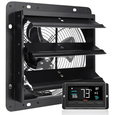 VEVOR Ventilateur d'extraction à volets, 25,4 cm avec contrôleur de température et d'humidité, extracteur d'air de grenier mural réglable à vitesse variable, 1400 m³/h, moteur EC, pour serre, garage VEVOR Ventilateur d'extraction à volets, 25,4 cm avec contrôleur de température et d'humidité, extracteur d'air de grenier mural réglable à vitesse variable, 1400 m³/h, moteur EC, pour serre, garage