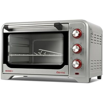 Girmi FE30 Four électrique, 1600 W, ventilation, lumière intérieure, minuterie, thermostat réglable à 230°, 4 résistances de chauffage, grille en acier inoxydable, accessoires inclus, argent Girmi FE30 Four électrique, 1600 W, ventilation, lumière intérieure, minuterie, thermostat réglable à 230°, 4 résistances de chauffage, grille en acier inoxydable, accessoires inclus, argent
