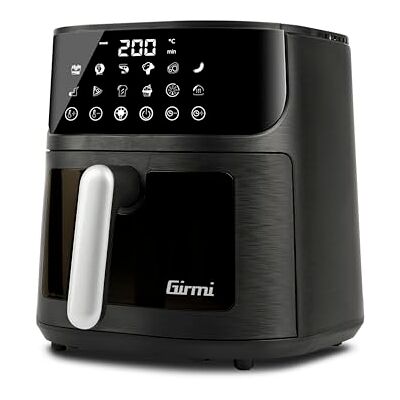 Girmi FG78 Friteuse à air avec fenêtre "Ecofrit Black", 6 l, 12 programmes, 1500 W, affichage numérique, BPA/PFOA Safe, lumière intérieure, plateau antiadhésif, recette inclus, noir Girmi FG78 Friteuse à air avec fenêtre "Ecofrit Black", 6 l, 12 programmes, 1500 W, affichage numérique, BPA/PFOA Safe, lumière intérieure, plateau antiadhésif, recette inclus, noir