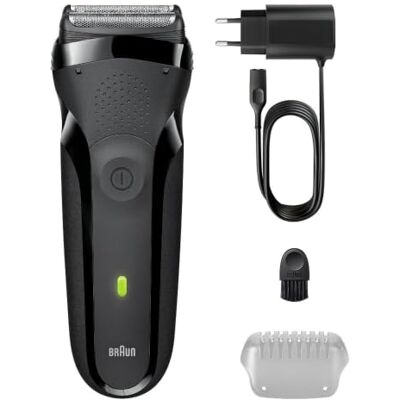 Braun Rasoir électrique pour homme Series 3, rasoir de barbe sec et humide, 2 lames, 30 min d'autonomie, charge rapide, 300S, gris Braun Rasoir électrique pour homme Series 3, rasoir de barbe sec et humide, 2 lames, 30 min d'autonomie, charge rapide, 300S, gris