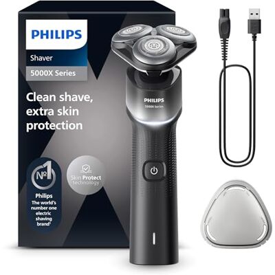 Philips 5000X Series rasoir, rasoir électrique 100% étanche, technologie SkinProtect, tête flexible à 360°, 1 h de charge / 5 min. Charge rapide, capot de protection argenté, modèle X5004/00 Philips 5000X Series rasoir, rasoir électrique 100% étanche, technologie SkinProtect, tête flexible à 360°, 1 h de charge / 5 min. Charge rapide, capot de protection argenté, modèle X5004/00