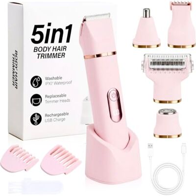 Focenat Rasoir pour femme, 5 en 1 Rasoir pour femme, zone intime et corporelle, tondeuse féminine intime étanche IPX7, utilisation sec/humide, pour bikini corp visage nez Focenat Rasoir pour femme, 5 en 1 Rasoir pour femme, zone intime et corporelle, tondeuse féminine intime étanche IPX7, utilisation sec/humide, pour bikini corp visage nez
