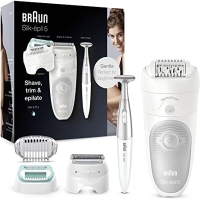 Braun Silk-épil 5 Épilateur Électrique Femme, Tête De Rasage + Capuchon pour Debutantes Bikini, Tondeuse Pour Une Épilation En Douceur, Pincettes Micro-Grip, 5-825, Blanc/Gris Braun Silk-épil 5 Épilateur Électrique Femme, Tête De Rasage + Capuchon pour Debutantes Bikini, Tondeuse Pour Une Épilation En Douceur, Pincettes Micro-Grip, 5-825, Blanc/Gris