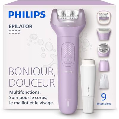 Philips Épilateur série 9000 – épilateur électrique sans fil, sur peau sèche ou humide, épilation corps, visage et maillot, avec ProGuide, 9 accessoires, autonomie 60 min, modèle BRE729/00 Philips Épilateur série 9000 – épilateur électrique sans fil, sur peau sèche ou humide, épilation corps, visage et maillot, avec ProGuide, 9 accessoires, autonomie 60 min, modèle BRE729/00
