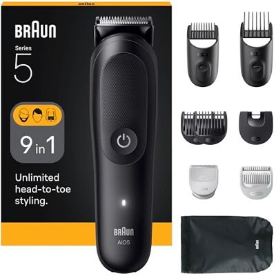 Braun AIO5540 All-in-One Series 5 Kit de toilettage 9 en 1 avec lame ultra tranchante Noir Braun AIO5540 All-in-One Series 5 Kit de toilettage 9 en 1 avec lame ultra tranchante Noir