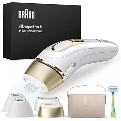 Braun Silk-expert Pro 5 Lumière pulsée pour épilation à la maison, alternative à l'épilation laser, épilateur IPL avec housse, rasoir Venus, 4 têtes pour visage et corps, blanc/doré PL5342 Braun Silk-expert Pro 5 Lumière pulsée pour épilation à la maison, alternative à l'épilation laser, épilateur IPL avec housse, rasoir Venus, 4 têtes pour visage et corps, blanc/doré PL5342