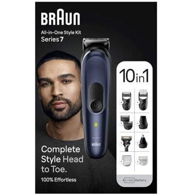 Braun MGK7421 Kit de toilettage de barbe tout-en-un 10 en 1, tondeuse à barbe, tondeuse à cheveux, étanche, autonomie sans fil 100 min Braun MGK7421 Kit de toilettage de barbe tout-en-un 10 en 1, tondeuse à barbe, tondeuse à cheveux, étanche, autonomie sans fil 100 min