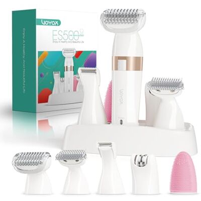 VOYOR Rasoir Electrique Femme 5 En 1 Tondeuse Bikini Epilateur Pour Le Visage Et Le Corps, Kit de Toilettage Rasoir Femmes Rasoir Pour Tondeuse A Cheveux, Sans Fil Rechargeable Etanche ES500 VOYOR Rasoir Electrique Femme 5 En 1 Tondeuse Bikini Epilateur Pour Le Visage Et Le Corps, Kit de Toilettage Rasoir Femmes Rasoir Pour Tondeuse A Cheveux, Sans Fil Rechargeable Etanche ES500