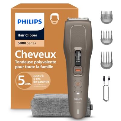 Philips série 5000 – tondeuse cheveux pour hommes et femmes, lames auto-affûtées en acier, 16 hauteurs de coupe par paliers de 2 mm, sabot Trim-and-Flow, autonomie jusqu’à 90 min, modèle HC5734/15 Philips série 5000 – tondeuse cheveux pour hommes et femmes, lames auto-affûtées en acier, 16 hauteurs de coupe par paliers de 2 mm, sabot Trim-and-Flow, autonomie jusqu’à 90 min, modèle HC5734/15