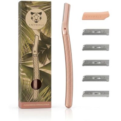 ANYMALE Rasoir pour le visage avec 5 lames Rasoir à sourcils en métal Rasoir pour femme pour poils duveteux Épilateur facial pour femme Outil de dermaplaning Or rose ANYMALE Rasoir pour le visage avec 5 lames Rasoir à sourcils en métal Rasoir pour femme pour poils duveteux Épilateur facial pour femme Outil de dermaplaning Or rose