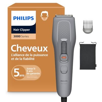 Philips série 3000 – tondeuse cheveux pour hommes et femmes, lames auto-affûtées, 9 hauteurs de coupe par paliers de 3 mm, sabot Trim-and-Flow, utilisation filaire, modèle HC3723/15 Philips série 3000 – tondeuse cheveux pour hommes et femmes, lames auto-affûtées, 9 hauteurs de coupe par paliers de 3 mm, sabot Trim-and-Flow, utilisation filaire, modèle HC3723/15