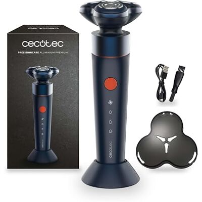 Cecotec Rasoir électrique rotatif PrecisionCare Aluminium Premium. Moteur brushless, fonction turbo, autonomie 45 min, écran numérique, base de charge, étui de voyage, IPX7 Cecotec Rasoir électrique rotatif PrecisionCare Aluminium Premium. Moteur brushless, fonction turbo, autonomie 45 min, écran numérique, base de charge, étui de voyage, IPX7