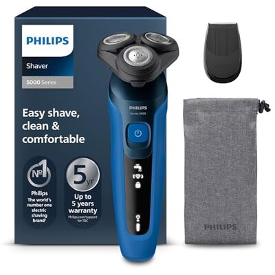 Philips Shaver Series 5000 Rasoir électrique à sec et humide, lames ComfortTech 360°, têtes de contour, écran avancé, tondeuse de précision SmartClick, S5466/18 pour adultes Philips Shaver Series 5000 Rasoir électrique à sec et humide, lames ComfortTech 360°, têtes de contour, écran avancé, tondeuse de précision SmartClick, S5466/18 pour adultes