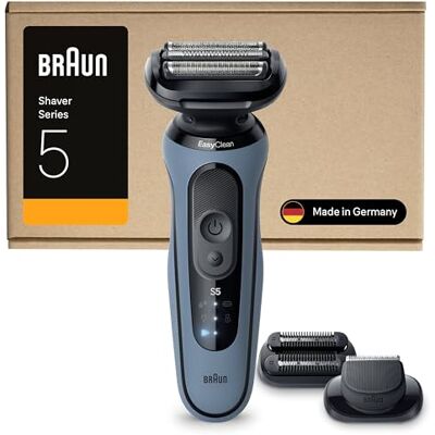 Braun Rasoir électrique Series 5, jusqu'à 50 min, + 2 accessoires, sans fil, rasoir humide et sec pour homme, 100% étanche, 52-A1820SI, bleu azur Braun Rasoir électrique Series 5, jusqu'à 50 min, + 2 accessoires, sans fil, rasoir humide et sec pour homme, 100% étanche, 52-A1820SI, bleu azur
