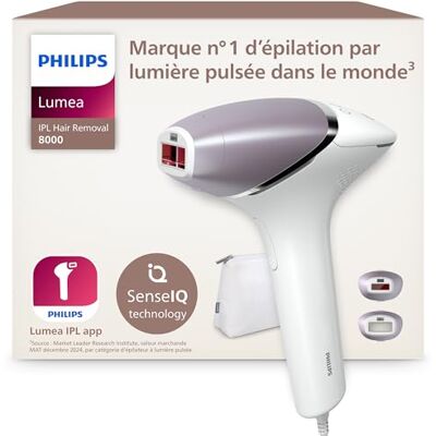 Philips Lumea série 8000, Épilateur à lumière pulsée, alternative à l'épilation laser, technologie SenseIQ, 2 accessoires pour corps et visage, modèle BRI944/00 Philips Lumea série 8000, Épilateur à lumière pulsée, alternative à l'épilation laser, technologie SenseIQ, 2 accessoires pour corps et visage, modèle BRI944/00