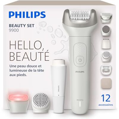 Philips Beauty Set – ensemble tout-en-un corps, visage, maillot et pieds, utilisation sans fil sur peau sèche ou humide, épilateur électrique, soin corps et peau, 12 accessoires, modèle BRE749/00 Philips Beauty Set – ensemble tout-en-un corps, visage, maillot et pieds, utilisation sans fil sur peau sèche ou humide, épilateur électrique, soin corps et peau, 12 accessoires, modèle BRE749/00