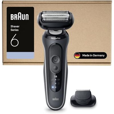Braun Rasoir électrique Series 6, jusqu'à 60 min, accessoire de tondeuse de précision, rasoir sans fil, rasoir humide et sec pour homme, 100% étanche, 62-G1200SI, gris Braun Rasoir électrique Series 6, jusqu'à 60 min, accessoire de tondeuse de précision, rasoir sans fil, rasoir humide et sec pour homme, 100% étanche, 62-G1200SI, gris