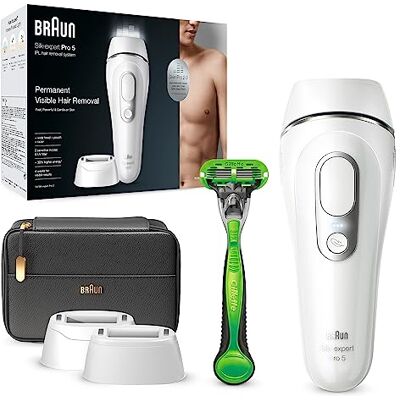 Braun Silk·expert Pro 5 PL5145 épilateur à lumière pulsée, épilation semi-définitive à la maison, Blanc/Argent, Avec Pochette, Tête Large Et Rasoir Gillette Body Braun Silk·expert Pro 5 PL5145 épilateur à lumière pulsée, épilation semi-définitive à la maison, Blanc/Argent, Avec Pochette, Tête Large Et Rasoir Gillette Body