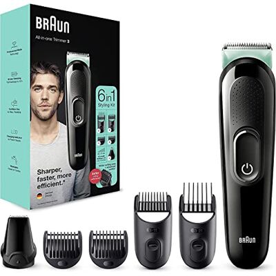 Braun 3 Tout-En-Un, Tondeuse Électrique À Barbe 6-en-1 Pour Homme, Tondeuse Pour Visage, Cheveux, Oreilles et Nez, 5 Accessoires, Noir/Vert, MGK3321 Braun 3 Tout-En-Un, Tondeuse Électrique À Barbe 6-en-1 Pour Homme, Tondeuse Pour Visage, Cheveux, Oreilles et Nez, 5 Accessoires, Noir/Vert, MGK3321