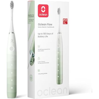 Oclean Flow, Brosse à Dents Électrique, Autonomie 180 jours, Brosse à Dents Électrique Sonique, 5 Modes avec Sensible, Minuterie & Rappel 30s, IPX7- Vert Oclean Flow, Brosse à Dents Électrique, Autonomie 180 jours, Brosse à Dents Électrique Sonique, 5 Modes avec Sensible, Minuterie & Rappel 30s, IPX7- Vert