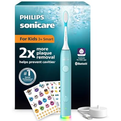 Philips Sonicare For Kids – brosse à dents électrique sonique intelligente avec appli, 3 ans+, 2 modes douceur, minuterie sonore/lumineuse 2 min, 2 têtes de brosse (standard/mini), bleu, HX6600/13 Philips Sonicare For Kids – brosse à dents électrique sonique intelligente avec appli, 3 ans+, 2 modes douceur, minuterie sonore/lumineuse 2 min, 2 têtes de brosse (standard/mini), bleu, HX6600/13
