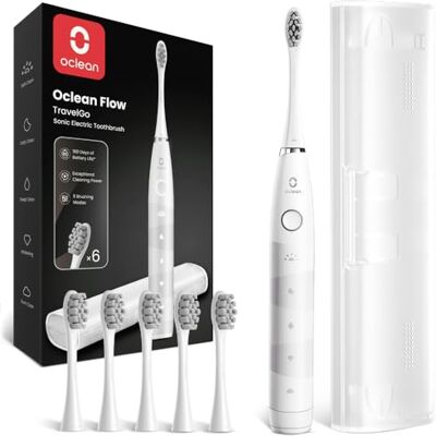 Oclean Brosse à Dents Électrique TravelGo FlowSet, Autonomie de 180 jours avec 6 Brossettes et 5 Modes, Brosse à Dents Sonique, Minuterie & Rappel 30s, 1 Étui Voyage, Set Blanc Oclean Brosse à Dents Électrique TravelGo FlowSet, Autonomie de 180 jours avec 6 Brossettes et 5 Modes, Brosse à Dents Sonique, Minuterie & Rappel 30s, 1 Étui Voyage, Set Blanc