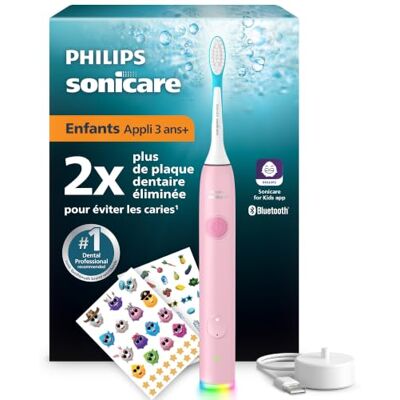 Philips Sonicare For Kids – brosse à dents électrique sonique intelligente avec appli, 3 ans+, 2 modes douceur, minuterie sonore/lumineuse 2 min, 2 têtes de brosse (standard/mini), rose, HX6600/11 Philips Sonicare For Kids – brosse à dents électrique sonique intelligente avec appli, 3 ans+, 2 modes douceur, minuterie sonore/lumineuse 2 min, 2 têtes de brosse (standard/mini), rose, HX6600/11