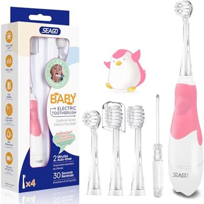 seago SG-513 Brosse À Dents Électrique pour Enfant et Bébé à partir de 0 à 3 Ans avec Minuteur de Brossage Lumière LED et 4 Souple Têtes de Brosse Brossage En Douceur pour Fille Garçon (Rose) seago SG-513 Brosse À Dents Électrique pour Enfant et Bébé à partir de 0 à 3 Ans avec Minuteur de Brossage Lumière LED et 4 Souple Têtes de Brosse Brossage En Douceur pour Fille Garçon (Rose)