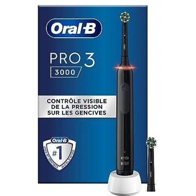 Oral-B Pro 3 3000 Brosse À Dents Électrique Noire, 2 Brossettes, Conçue par Braun Oral-B Pro 3 3000 Brosse À Dents Électrique Noire, 2 Brossettes, Conçue par Braun