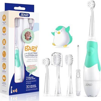 seago SG-513 Brosse à dents électrique, pour enfant et bébé, à partir de 0 à 3 ans, avec lumière LED, minuteur, étanche, IPX7, vert bébé seago SG-513 Brosse à dents électrique, pour enfant et bébé, à partir de 0 à 3 ans, avec lumière LED, minuteur, étanche, IPX7, vert bébé