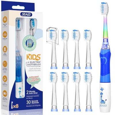 seago SG-977 Brosse à dents électrique, pour enfants de 3 à 12 ans, avec lumière colorée, minuteur, 8 têtes de brosse souples, étanche, sonique, pour bébé fille et garçon (nouveau bleu-8) seago SG-977 Brosse à dents électrique, pour enfants de 3 à 12 ans, avec lumière colorée, minuteur, 8 têtes de brosse souples, étanche, sonique, pour bébé fille et garçon (nouveau bleu-8)