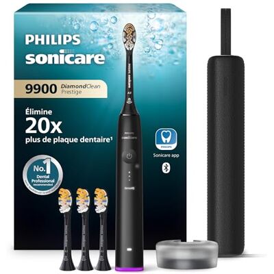 Philips Sonicare Brosse à dents électrique DiamondClean 9900 Prestige avec technologie SenseIQ et application, 5 modes de brossage, étui de voyage avec chargeur, noir, modèle HX9992/43 Philips Sonicare Brosse à dents électrique DiamondClean 9900 Prestige avec technologie SenseIQ et application, 5 modes de brossage, étui de voyage avec chargeur, noir, modèle HX9992/43