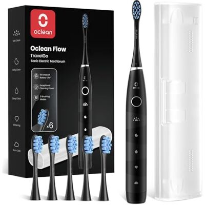 Oclean Flow TravelGo Brosse à dents électrique, 5 Modes avec Sensitive, Brosse à Dents Électrique Sonique, 180 Jours Autonomie, Minuterie & Rappel 30s, 3 Brossettes & Étui Voyage -Noir Set Oclean Flow TravelGo Brosse à dents électrique, 5 Modes avec Sensitive, Brosse à Dents Électrique Sonique, 180 Jours Autonomie, Minuterie & Rappel 30s, 3 Brossettes & Étui Voyage -Noir Set