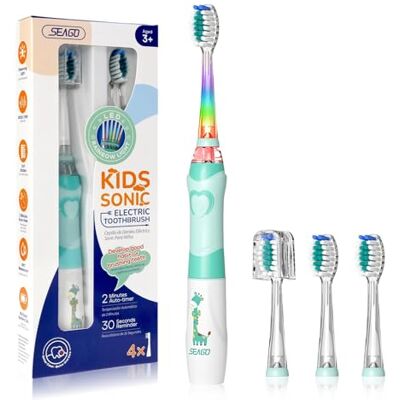 seago Brosse à Dents pour Enfants avec Lumière Colorée et 4 Têtes de Extra Douces, Minuterie de 2 Minutes, Convient aux Enfants de Plus de 3 Ans, étanche IPX7,SG977 (Vert) seago Brosse à Dents pour Enfants avec Lumière Colorée et 4 Têtes de Extra Douces, Minuterie de 2 Minutes, Convient aux Enfants de Plus de 3 Ans, étanche IPX7,SG977 (Vert)
