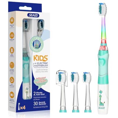 seago SG-977 Brosse À Dents Électrique pour Enfants de 3 à 12 Ans avec Lumière Colorée et Minuteur de Brossage et 4 Têtes de Brosse Souple pour Junior Garçons et Filles (Vert) seago SG-977 Brosse À Dents Électrique pour Enfants de 3 à 12 Ans avec Lumière Colorée et Minuteur de Brossage et 4 Têtes de Brosse Souple pour Junior Garçons et Filles (Vert)