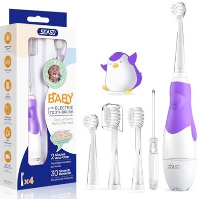 seago SG-513 Brosse à dents électrique, pour enfant et bébé, à partir de 0 à 3 ans, avec lumière LED, minuteur, étanche, IPX7, violet bébé seago SG-513 Brosse à dents électrique, pour enfant et bébé, à partir de 0 à 3 ans, avec lumière LED, minuteur, étanche, IPX7, violet bébé
