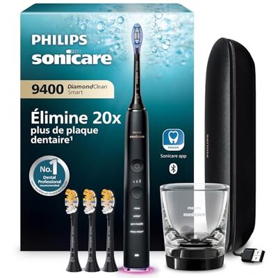 Philips Sonicare DiamondClean Smart 9400 brosse à dents électrique, brosse à dents électrique avec application, capteur de pression, 4 modes de brossage et 3 niveaux d'intensité, noir, HX9918/89 Philips Sonicare DiamondClean Smart 9400 brosse à dents électrique, brosse à dents électrique avec application, capteur de pression, 4 modes de brossage et 3 niveaux d'intensité, noir, HX9918/89