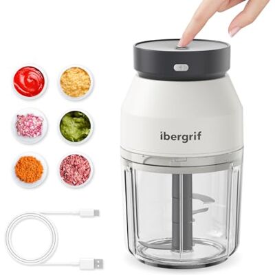Ibergrif M503 Mini hachoir électrique, robot hachoir de cuisine, 400 ml, recharge USB, multifonction portable, hachoir de cuisine électrique pour légumes, fruits, viande et supplément pour enfants Ibergrif M503 Mini hachoir électrique, robot hachoir de cuisine, 400 ml, recharge USB, multifonction portable, hachoir de cuisine électrique pour légumes, fruits, viande et supplément pour enfants