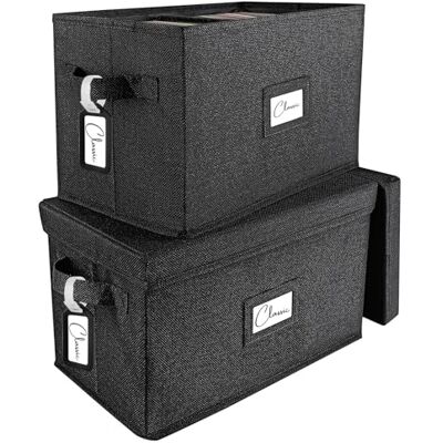 Woodoulogy Lot de 2 boîtes de rangement pour disques vinyles – Pour disques vinyles de 7"/45 tr/min, étui noir avec couvercle pouvant contenir jusqu'à 160 albums, caisse de CD, support de musique, classeur, Woodoulogy Lot de 2 boîtes de rangement pour disques vinyles – Pour disques vinyles de 7"/45 tr/min, étui noir avec couvercle pouvant contenir jusqu'à 160 albums, caisse de CD, support de musique, classeur,