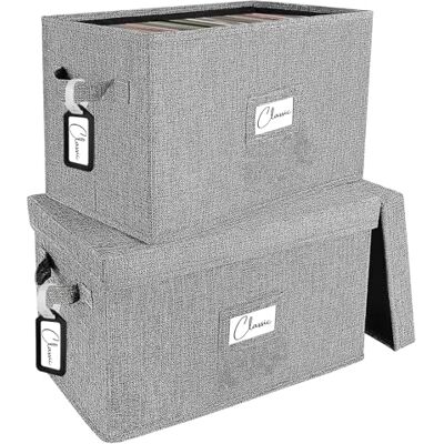 Woodoulogy Lot de 2 boîtes de rangement pour disques vinyles Pour disques vinyles de 17,8 cm/45 tr/min, étui gris avec couvercle pouvant contenir jusqu'à 160 albums, caisse de CD pour jouer de la musique, Woodoulogy Lot de 2 boîtes de rangement pour disques vinyles Pour disques vinyles de 17,8 cm/45 tr/min, étui gris avec couvercle pouvant contenir jusqu'à 160 albums, caisse de CD pour jouer de la musique,